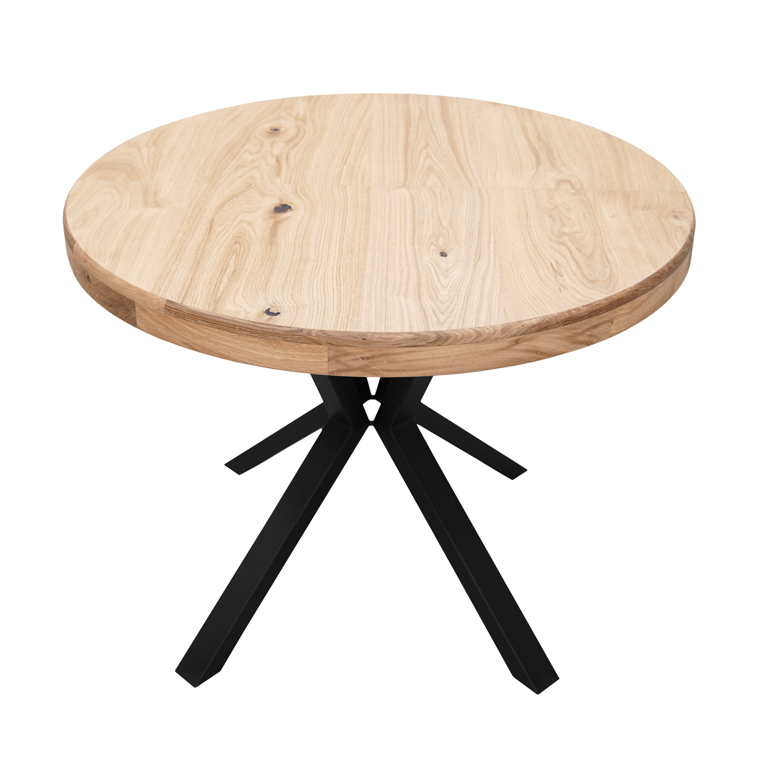 SOLARIS Round Extendable Dining Table (Ø90cm to Ø120cm | Natural Oak Veneer & Black Metal Base)