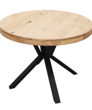 SOLARIS Round Extendable Dining Table (Ø90cm to Ø120cm | Natural Oak Veneer & Black Metal Base)