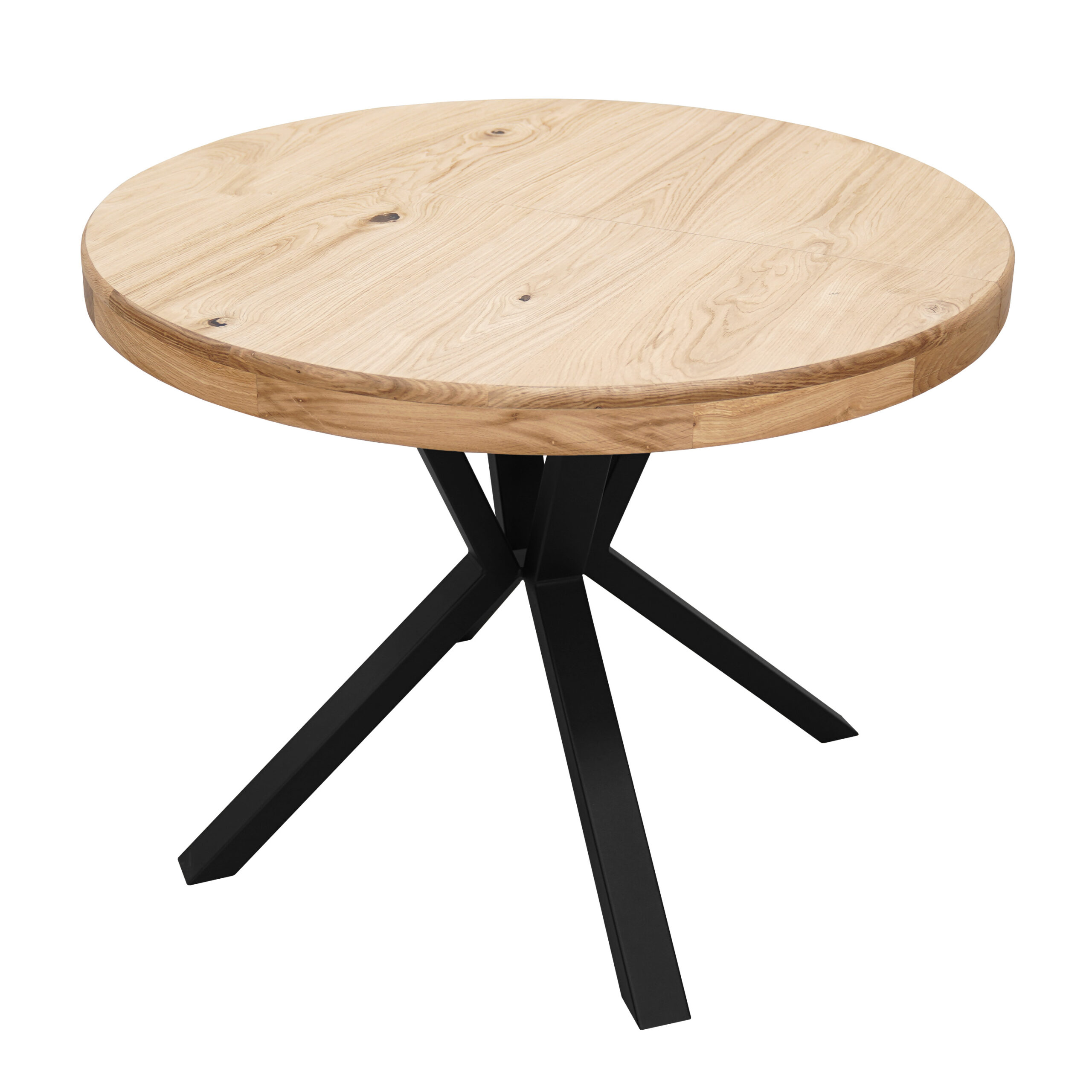 SOLARIS Round Extendable Dining Table (Ø90cm to Ø120cm | Natural Oak Veneer & Black Metal Base)
