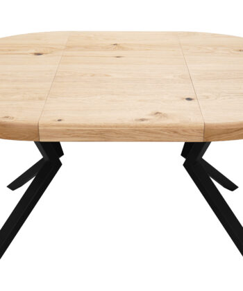 SOLARIS Round Extendable Dining Table (Ø90cm to Ø120cm | Natural Oak Veneer & Black Metal Base)