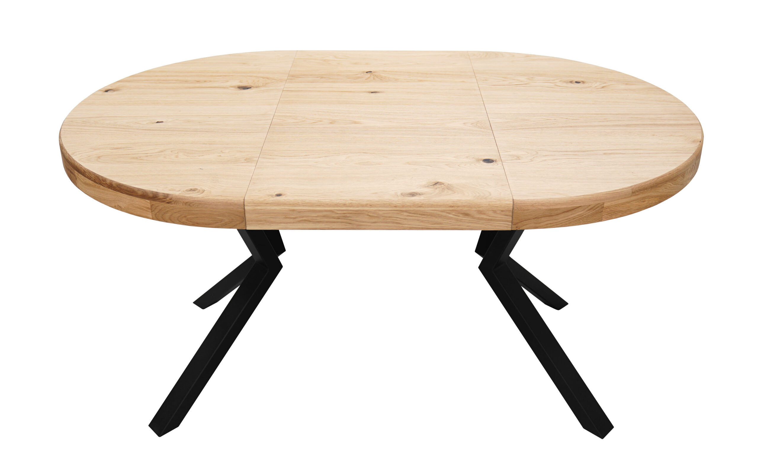 SOLARIS Round Extendable Dining Table (Ø90cm to Ø120cm | Natural Oak Veneer & Black Metal Base)