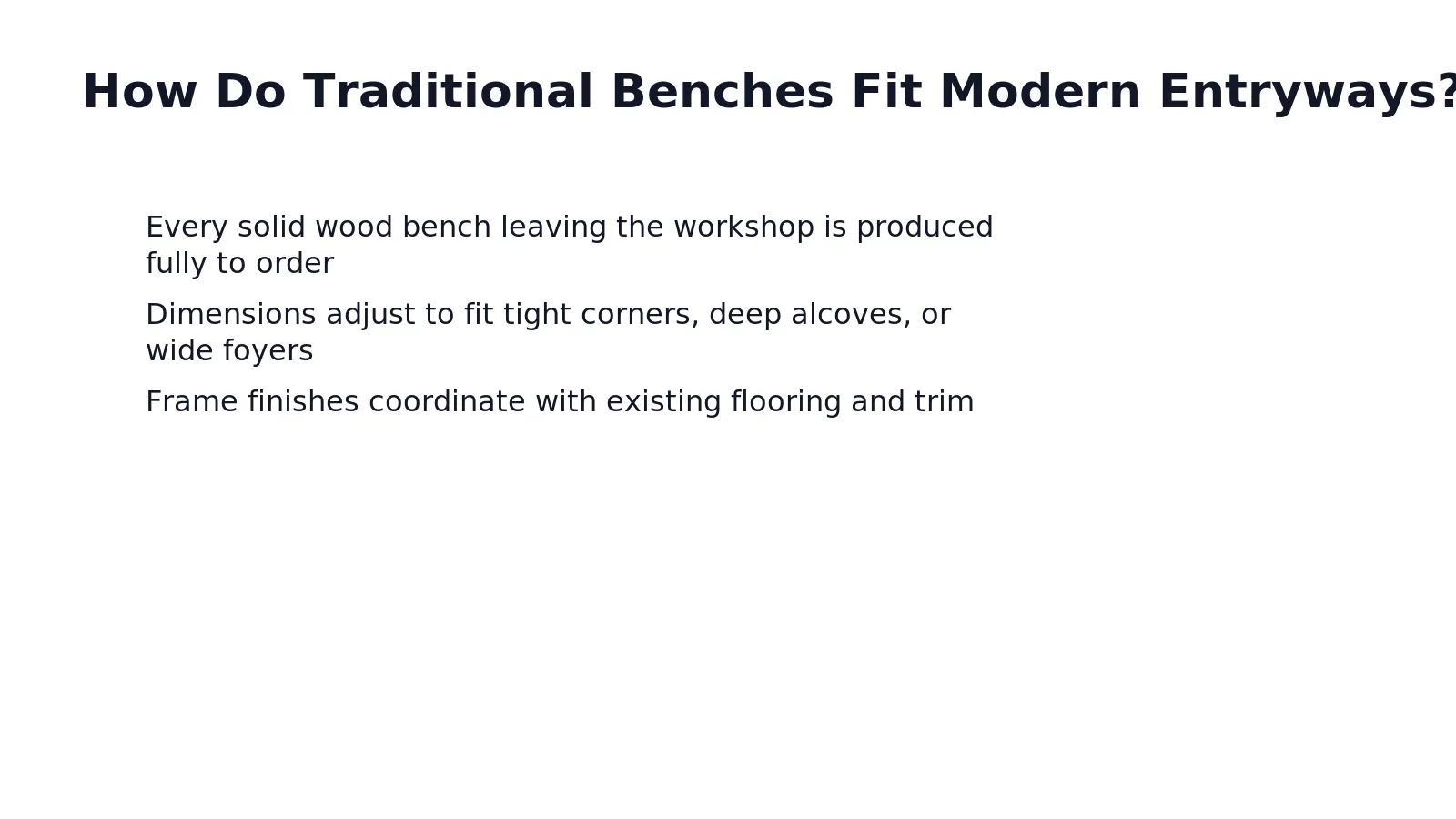 Modern entryways gain grounding, warmth, and quiet confidence from a traditional bench. Grain lines