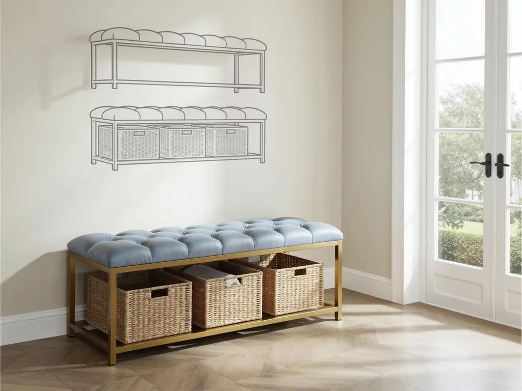 Slim entryway bench with storage tucked into a narrow Dublin hallway