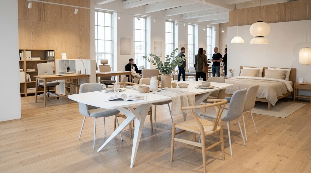 TRENTINO Industrial Extending Dining Table in Oak Laminate with Spider Base (160-236 × 90 × 76 cm)