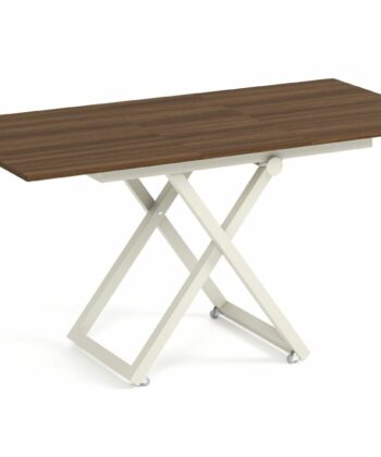 NOVARA Extending & Lifting Coffee Table in Walnut Laminate with Cashmere Steel Base (120-158 × 80 × 38-76 cm)