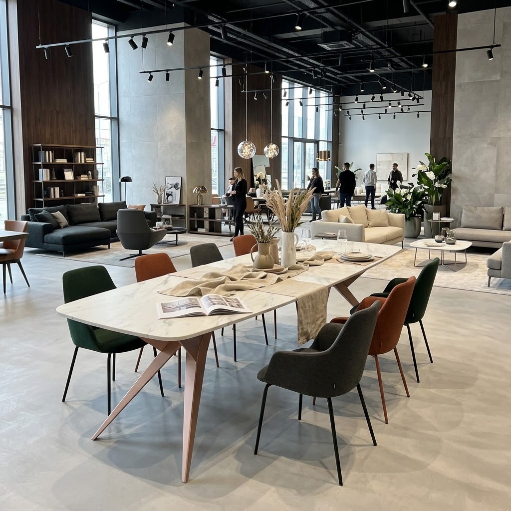 TRENTINO Extending Oval Dining Table in Premium Laminate with Spider Metal Base (160-236 × 90 × 76 cm)
