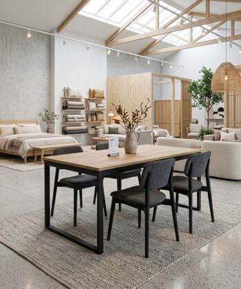 NOVARA Natural Oak Laminate Extending Dining Table with Matte Black Steel Frame (120-180 × 80-90 × 75 cm)