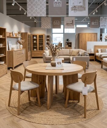 ASTORIA Extending Round Oak Dining Table with Sculptural Pedestal Base (120-220 × 120 × 76 cm)