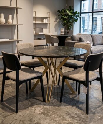 RANDI Black Pietra Grigia Laminate Gold Steel Extendable Dining Table (100-176 &times; 100 &times; 76 cm)