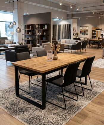 PALERMO Natural Oak Extending Dining Table with Matte Black Steel Geometric Frame (120-250 × 80-100 × 75 cm)