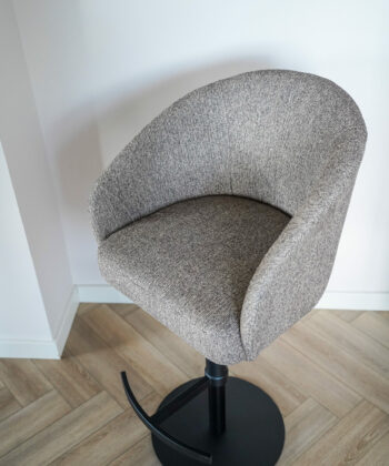 CASORIA Taupe Textured Fabric Swivel Bar Stool with Brushed Bronze Gold Pedestal (55 × 62 × 91-116 cm)