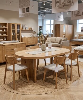 ASTORIA Extending Round Oak Dining Table with Sculptural Pedestal Base (120-220 × 120 × 76 cm)