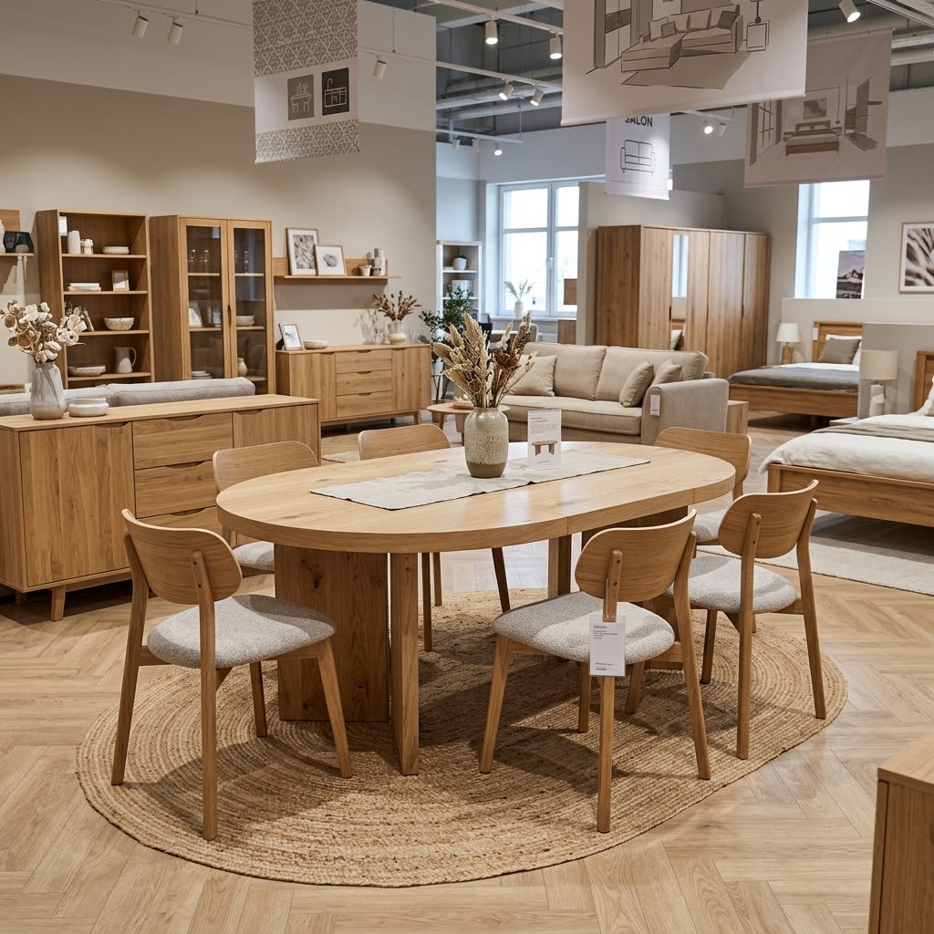 ASTORIA Extending Round Oak Dining Table with Sculptural Pedestal Base (120-220 × 120 × 76 cm)