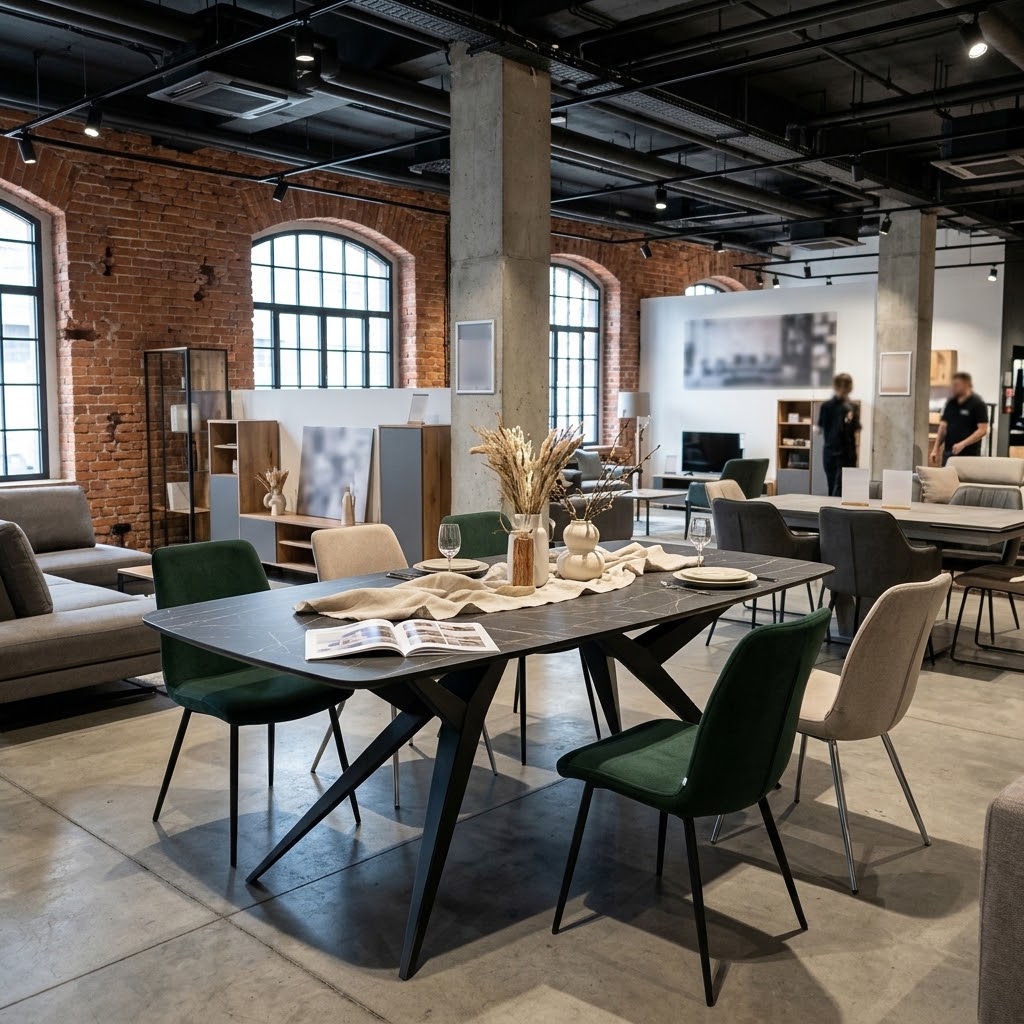 TRENTINO Industrial Extending Dining Table in Oak Laminate with Spider Base (160-236 × 90 × 76 cm)