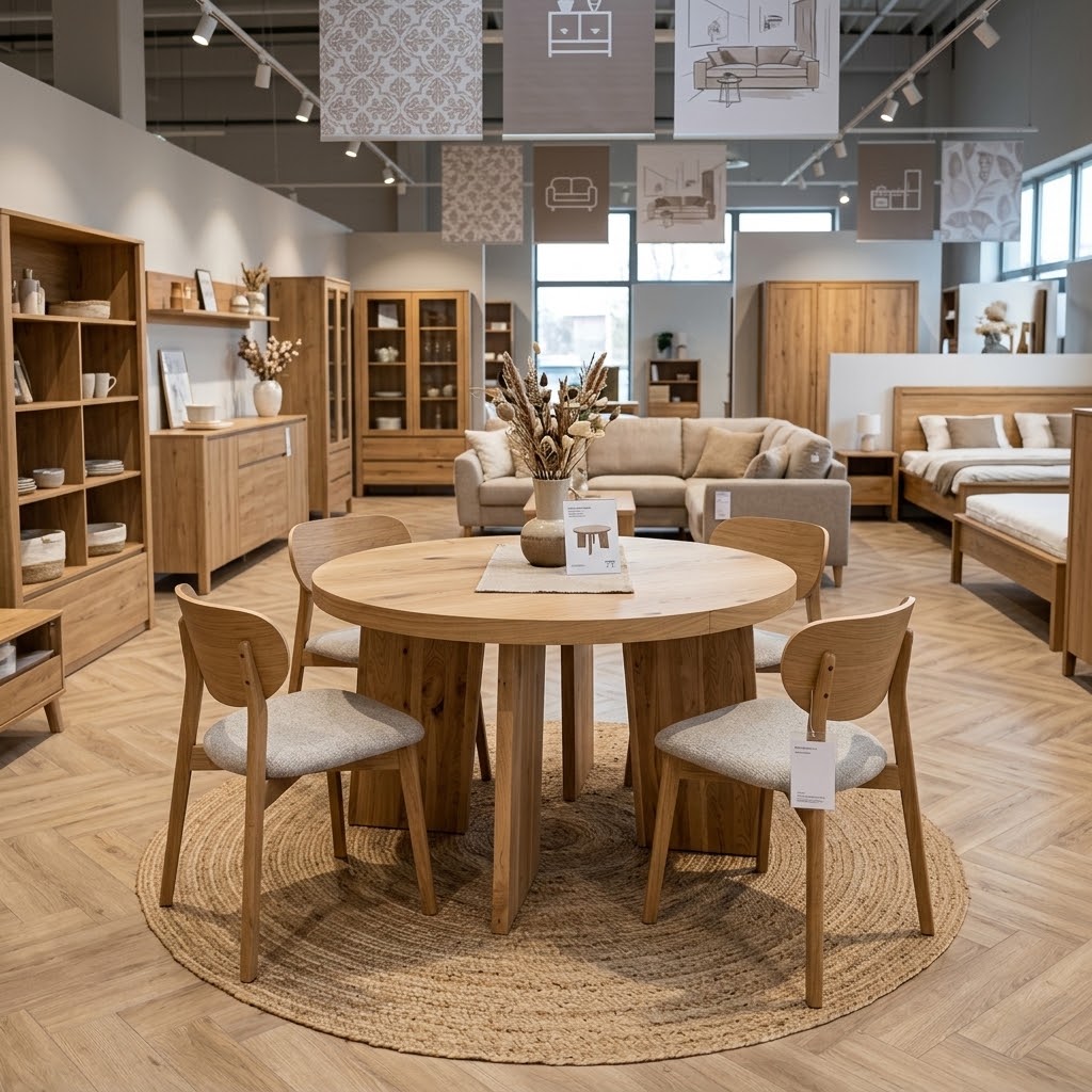 AMALFI Extending Round Oak Dining Table with Sculptural Pedestal Base (Ø 120 / Ø 130 / Ø 140 cm — Extends to 220–240 cm)