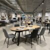 ASTORIA Natural Hickory Round Extending Dining Table with Matte Black Geometric Steel Frame (100-176 × 100 × 76 cm)