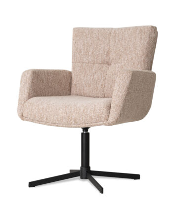 LOOM – ATREVE – USIĄDŹ WYGODNIE, ŻYJ LEPIEJ Swivel Dining Armchair in Textured Fabric with Matte Black Steel Base (68 × 65 × 90 cm)