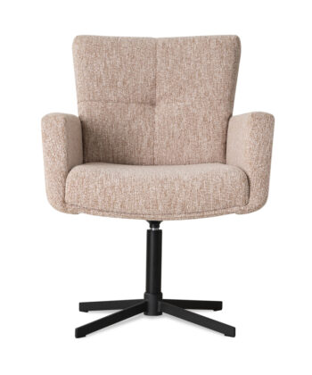 LOOM – ATREVE – USIĄDŹ WYGODNIE, ŻYJ LEPIEJ Swivel Dining Armchair in Textured Fabric with Matte Black Steel Base (68 × 65 × 90 cm)