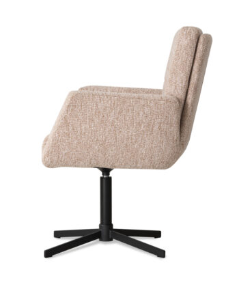 LOOM – ATREVE – USIĄDŹ WYGODNIE, ŻYJ LEPIEJ Swivel Dining Armchair in Textured Fabric with Matte Black Steel Base (68 × 65 × 90 cm)
