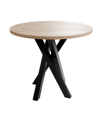 Moniq Round Extendable Table fi 100+40 Loft Style Laminated Top Artisan Oak and Matte Black Steel 100-140 × 100 × 75 cm