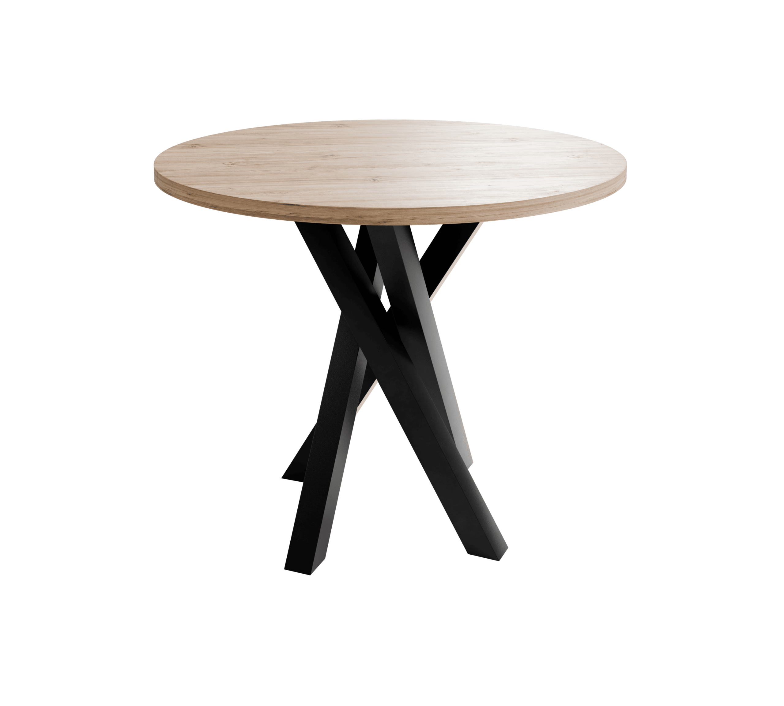 Moniq Round Extendable Table fi 100+40 Loft Style Laminated Top Artisan Oak and Matte Black Steel 100-140 × 100 × 75 cm
