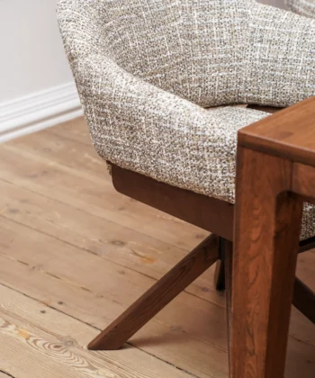 CORTONA Upholstered 360° Swivel Dining & Office Armchair in Walnut Wood Finish (65 × 66 × 84 cm)
