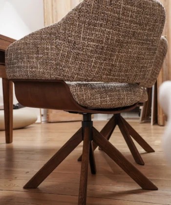 CORTONA Upholstered 360° Swivel Dining & Office Armchair in Walnut Wood Finish (65 × 66 × 84 cm)