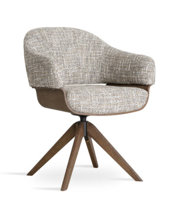 CORTONA Upholstered 360° Swivel Dining & Office Armchair in Walnut Wood Finish (65 × 66 × 84 cm)