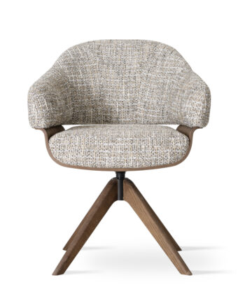 CORTONA Upholstered 360° Swivel Dining & Office Armchair in Walnut Wood Finish (65 × 66 × 84 cm)