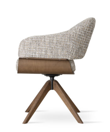 CORTONA Upholstered 360° Swivel Dining & Office Armchair in Walnut Wood Finish (65 × 66 × 84 cm)