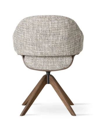 CORTONA Upholstered 360° Swivel Dining & Office Armchair in Walnut Wood Finish (65 × 66 × 84 cm)