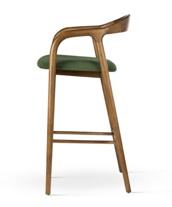 ALEN – ATREVE – USIĄDŹ WYGODNIE, ŻYJ LEPIEJ Upholstered Bar Stool in Forest Green Fabric with Natural Oak Frame (52 × 48 × 101 cm)