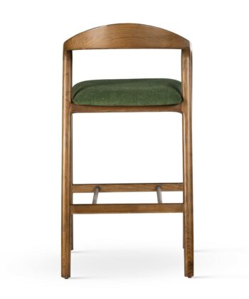 ALEN – ATREVE – USIĄDŹ WYGODNIE, ŻYJ LEPIEJ Upholstered Bar Stool in Forest Green Fabric with Natural Oak Frame (52 × 48 × 101 cm)
