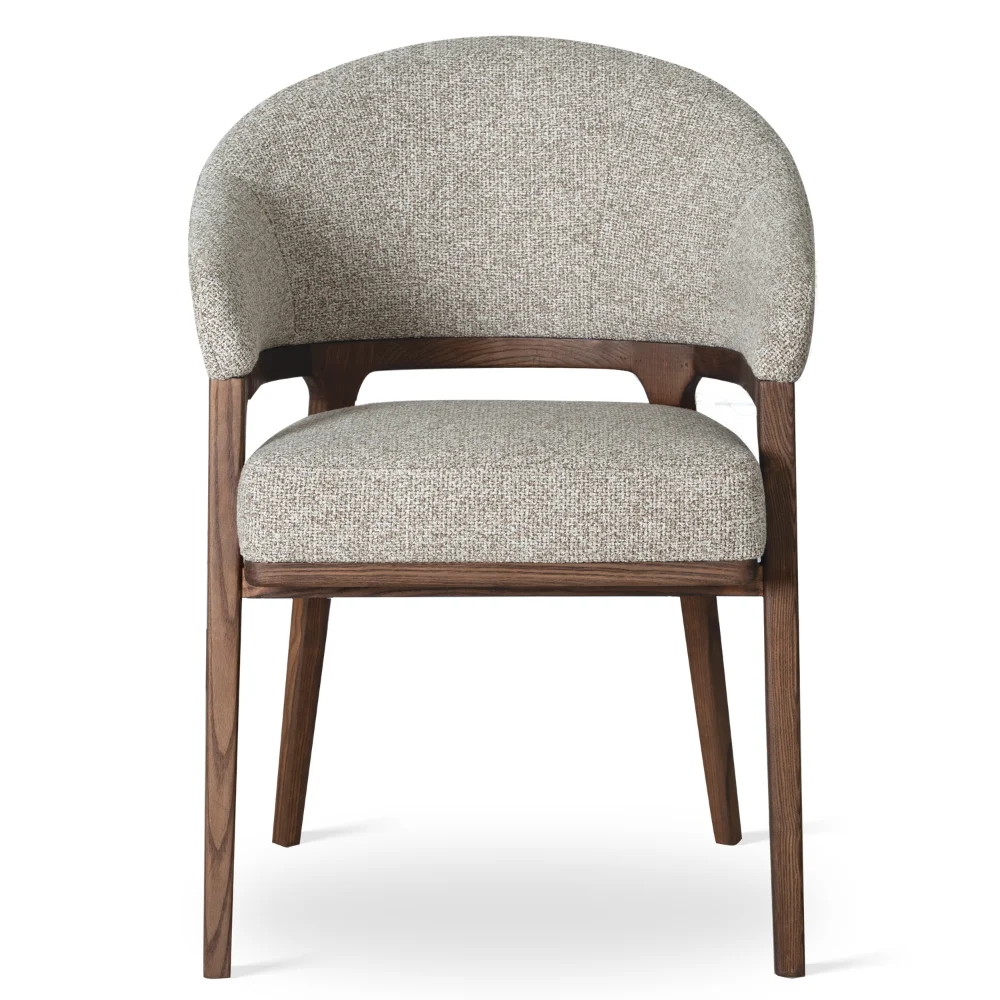 AMALFI Cream Textured Wave Dining Chair with Solid Walnut Frame (61 × 61 × 87 cm)