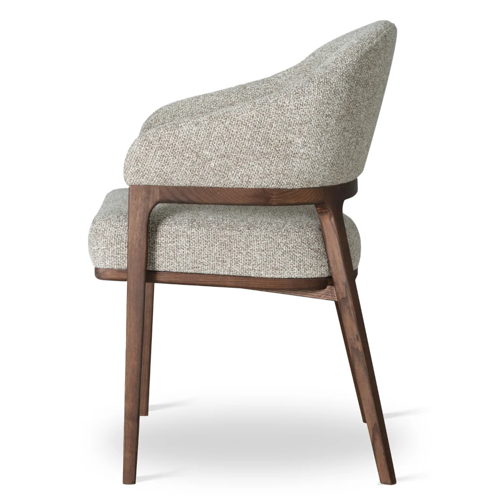 AMALFI Cream Textured Wave Dining Chair with Solid Walnut Frame (61 × 61 × 87 cm)