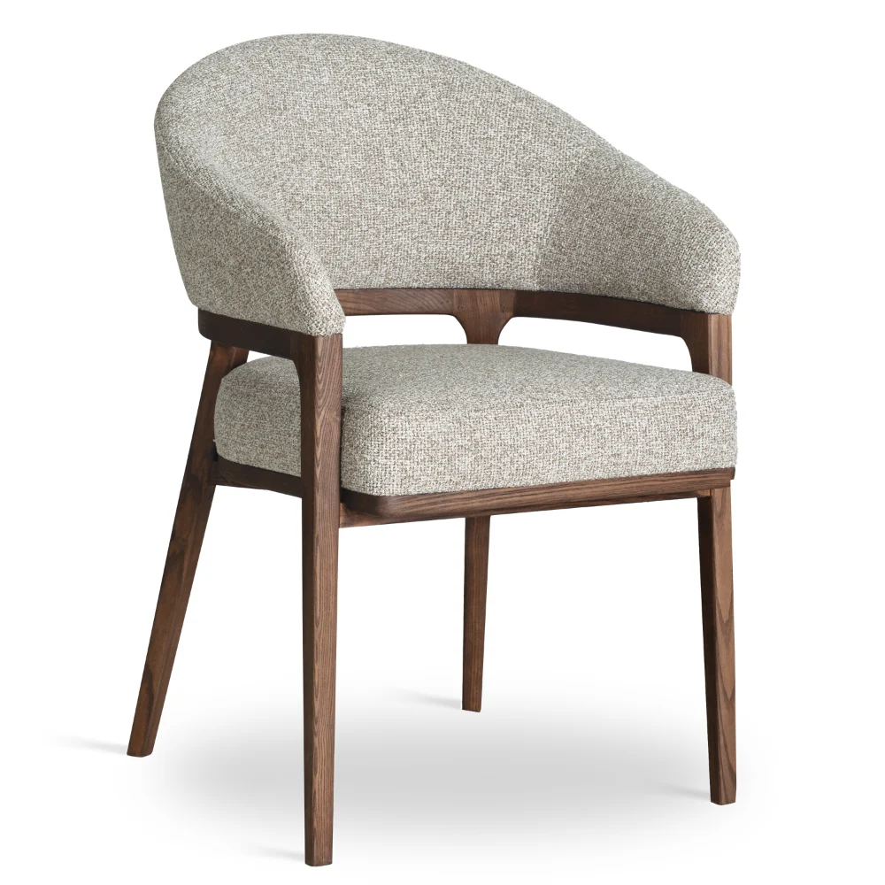 AMALFI Cream Textured Wave Dining Chair with Solid Walnut Frame (61 × 61 × 87 cm)