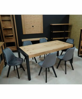 AMALFI Extending Natural Oak Veneer Dining Table with Matte Black Solid Beech Frame (120-180 × 80-90 × 75 cm)