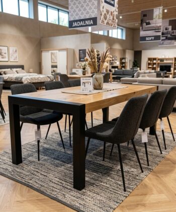 AMALFI Extending Natural Oak Veneer Dining Table with Matte Black Solid Beech Frame (120-180 × 80-90 × 75 cm)