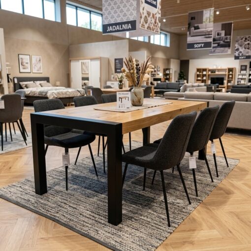 AMALFI Extending Natural Oak Veneer Dining Table with Matte Black Solid Beech Frame (120-180 × 80-90 × 75 cm)
