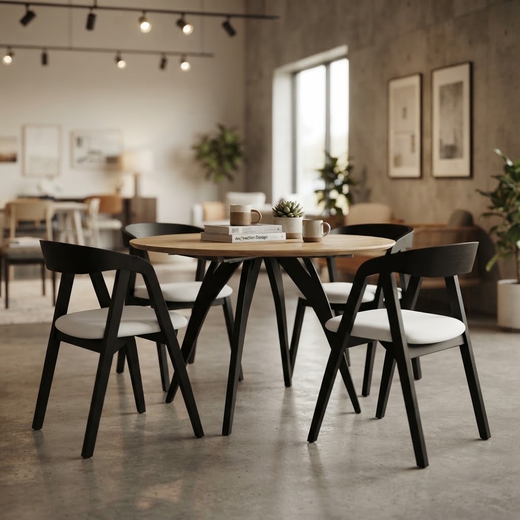 AMAYA Lancelot Oak Laminate Round Dining Table (100-200 × 100 × 76 cm)