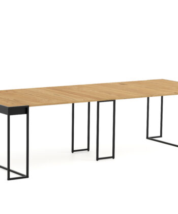 ASTORIA Extending Console Table in Natural Oak Laminate with Matte Black Steel Frame (100-300 × 50 × 78 cm)