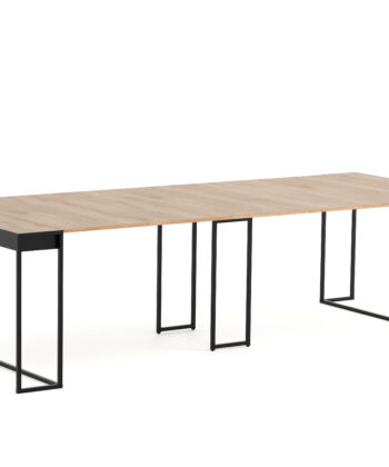ASTORIA Extending Console Table in Natural Oak Laminate with Matte Black Steel Frame (100-300 × 50 × 78 cm)