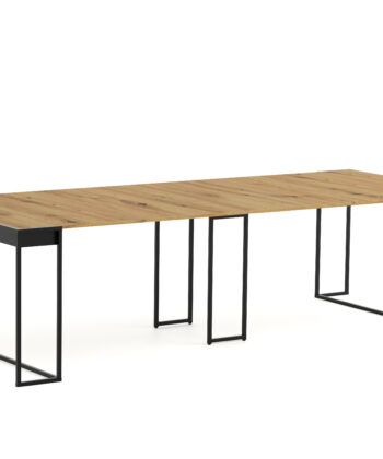 ASTORIA Extending Console Table in Natural Oak Laminate with Matte Black Steel Frame (100-300 × 50 × 78 cm)