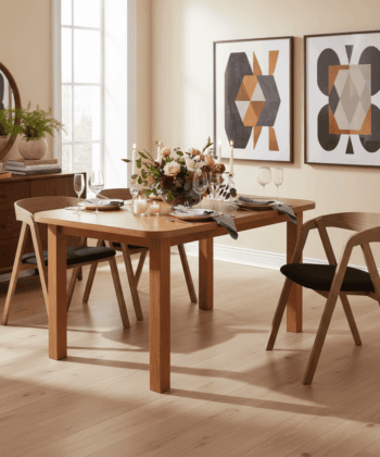 Aria Rounded Extendable Laminate Table 150×80–190cm – High-Density Laminate with Solid Beech Wood Legs