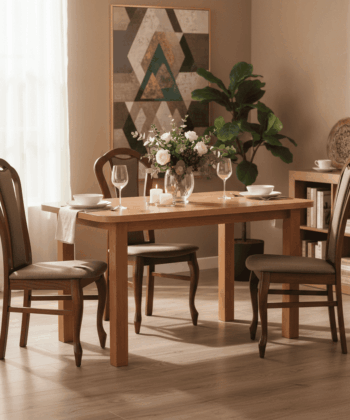 Aria Rounded Extendable Laminate Table 150×80–190cm – High-Density Laminate with Solid Beech Wood Legs