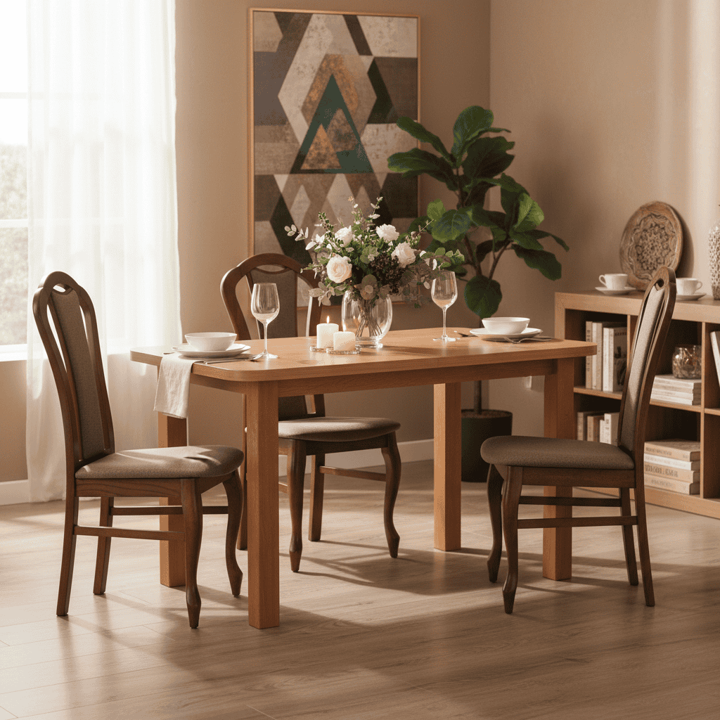 Aria Rounded Extendable Laminate Table 150×80–190cm – High-Density Laminate with Solid Beech Wood Legs