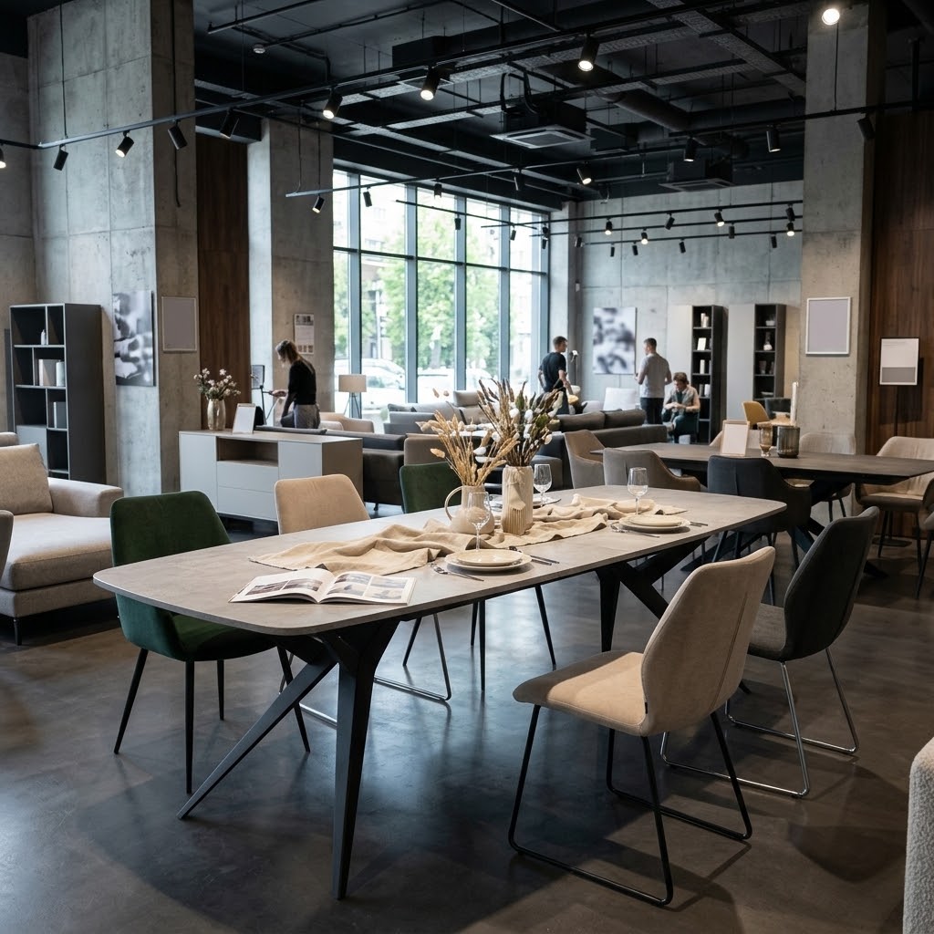 TRENTINO Industrial Extending Dining Table in Oak Laminate with Spider Base (160-236 × 90 × 76 cm)