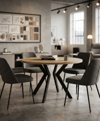 RANDI Golden Oak Laminate Round Extending Dining Table (100-176 &times; 100 &times; 76 cm)