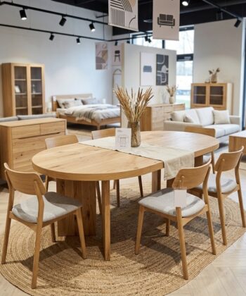 ASTORIA Extending Round Oak Dining Table with Sculptural Pedestal Base (120-220 × 120 × 76 cm)