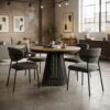 ASTORIA Round Extendable Dining Table with Openwork Conical Steel Base in Gold Oak (100-176 × 100 × 76 cm)